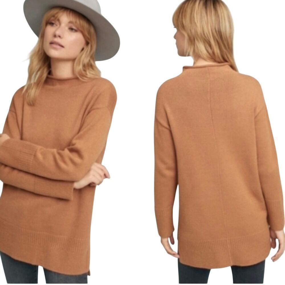 Anthropologie Moth Sweater Size S Camel Brown Tunic Oversized Ribbed Hem